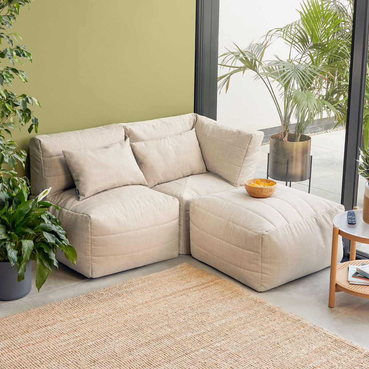 Canapé poire modulaire Noa, en tissu, pour l'extérieur, naturel