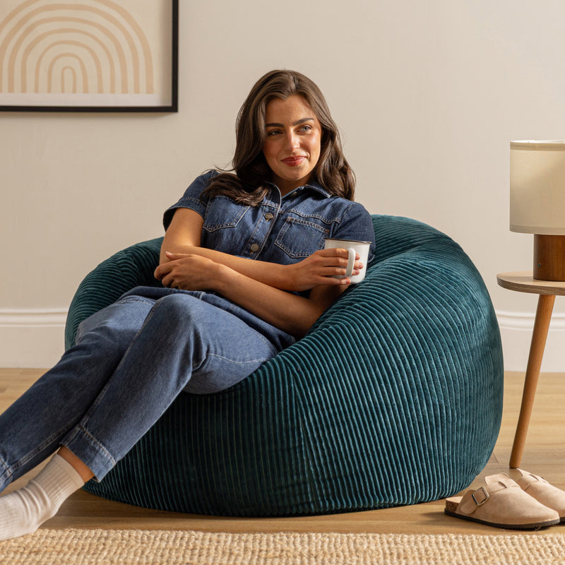 Pouf classique Kingston en velours côtelé XL, bleu sarcelle