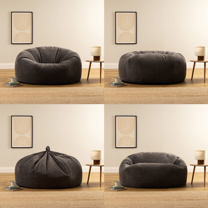 Canapé pouf en velours côtelé Soul, gris anthracite
