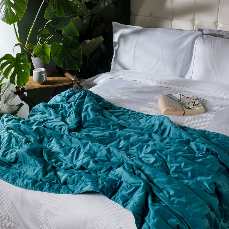 Jeté de lit matelassé en velours Rosa - Bleu sarcelle