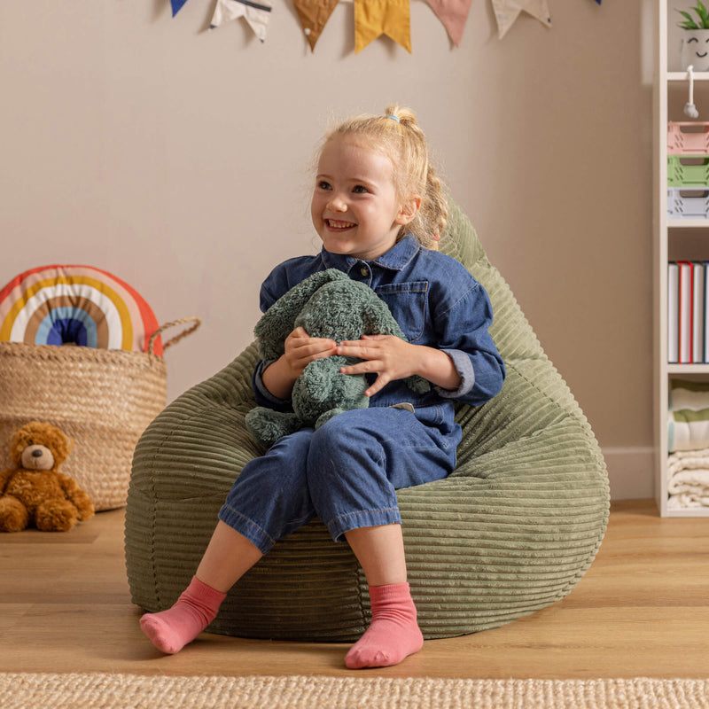 Pouf inclinable Kids Dalton en velours côtelé, vert sauge