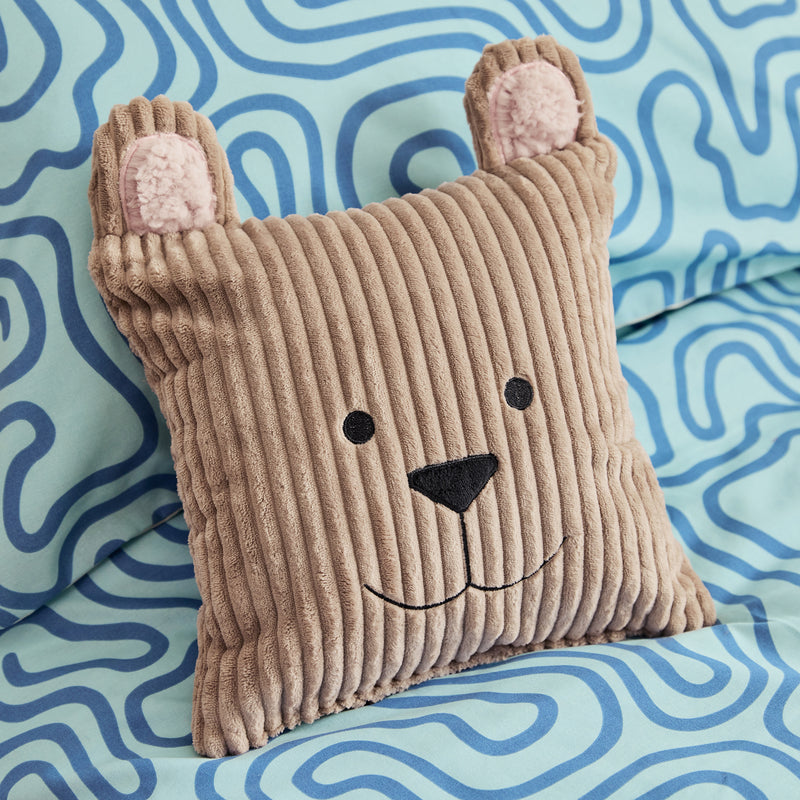 Coussin Bertie Bear en velours côtelé pour enfant - Moka