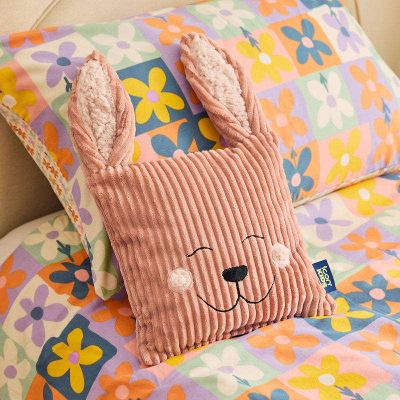Coussin en velours côtelé lapin Robyn pour enfant - Rose aurore