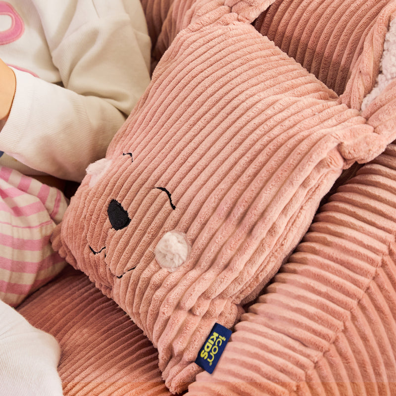 Coussin en velours côtelé lapin Robyn pour enfant - Rose aurore
