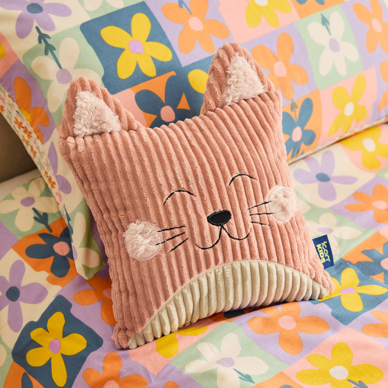 Coussin en velours côtelé Cleo le chat pour enfants - Rose aube
