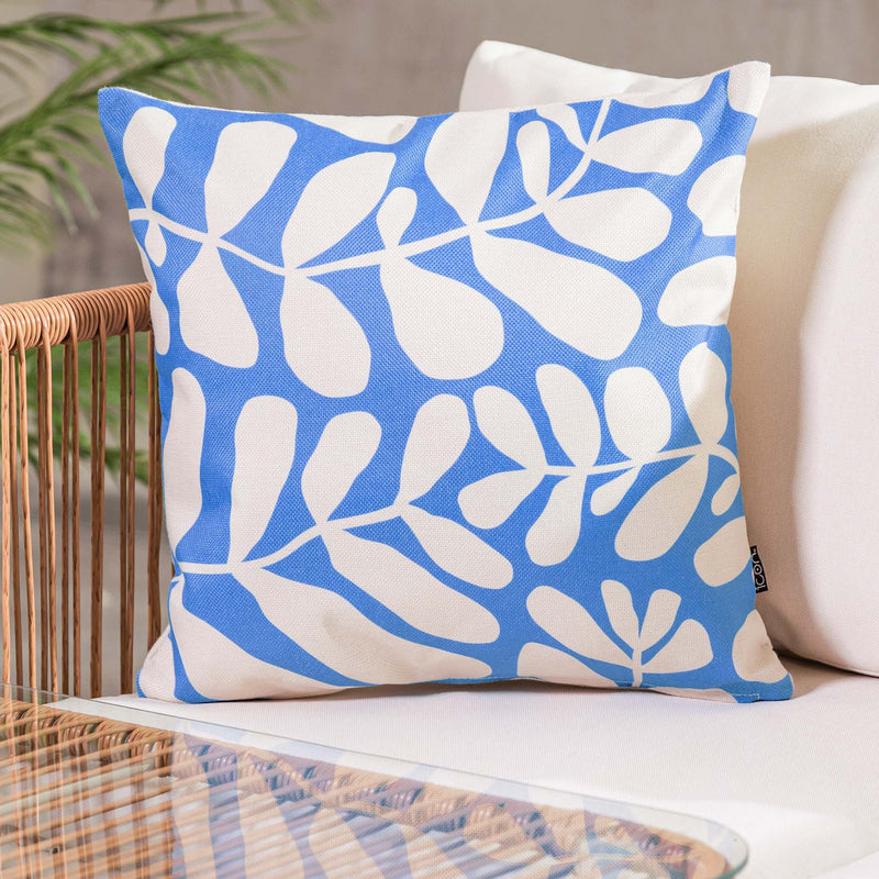 Coussin intérieur-extérieur à motif feuilles abstraites - Bleu