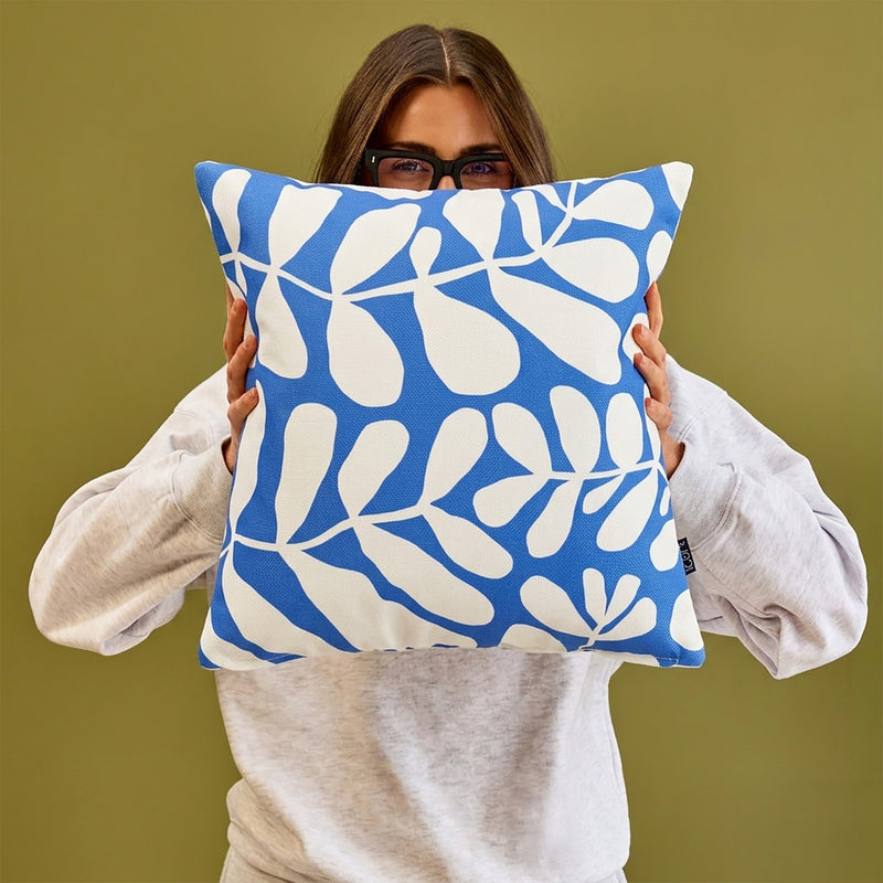 Coussin intérieur-extérieur à motif feuilles abstraites - Bleu