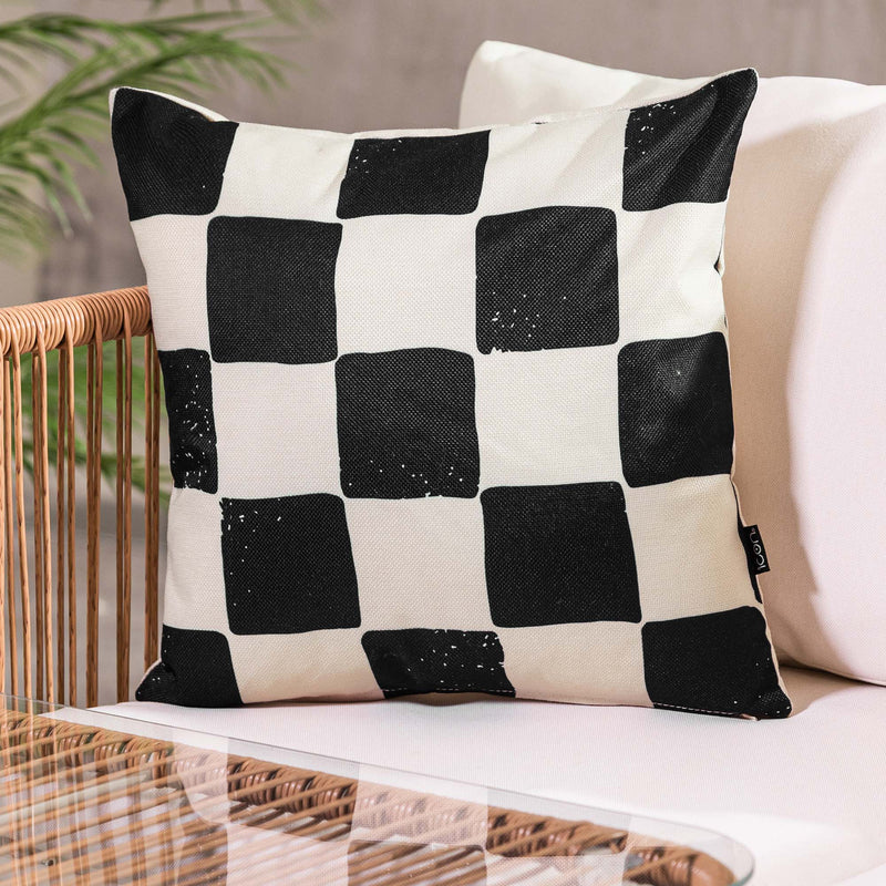 Coussin d'intérieur/extérieur à damier - Noir et blanc