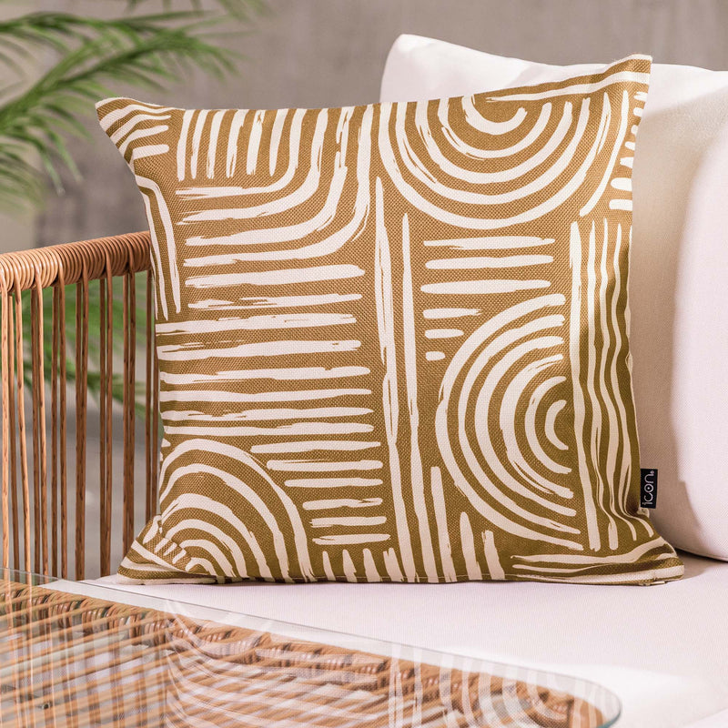 Coussin d'intérieur-extérieur à lignes courbes graphiques - Marron