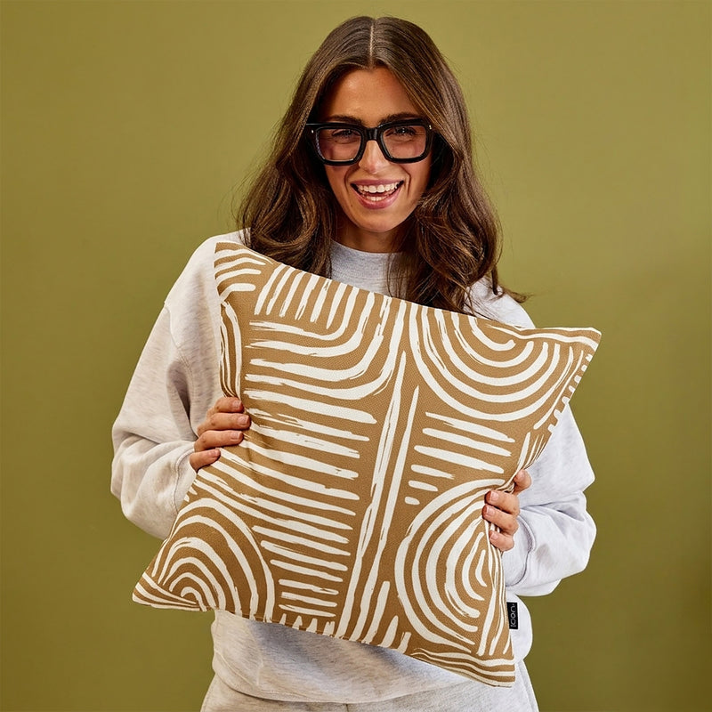 Coussin d'intérieur-extérieur à lignes courbes graphiques - Marron