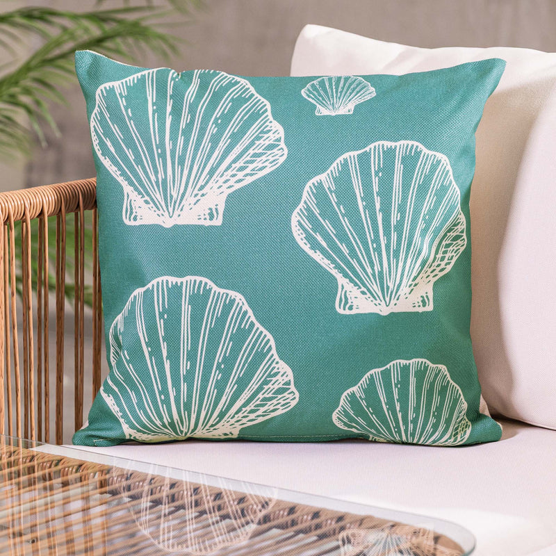 Coussin intérieur-extérieur grand motif coquillage - Bleu