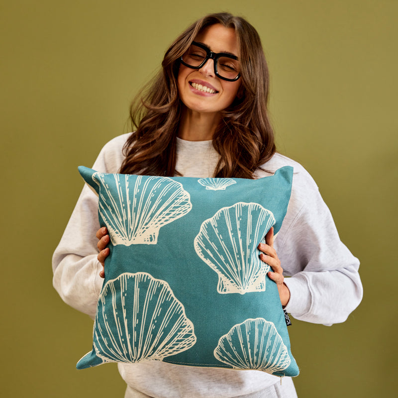 Coussin intérieur-extérieur grand motif coquillage - Bleu