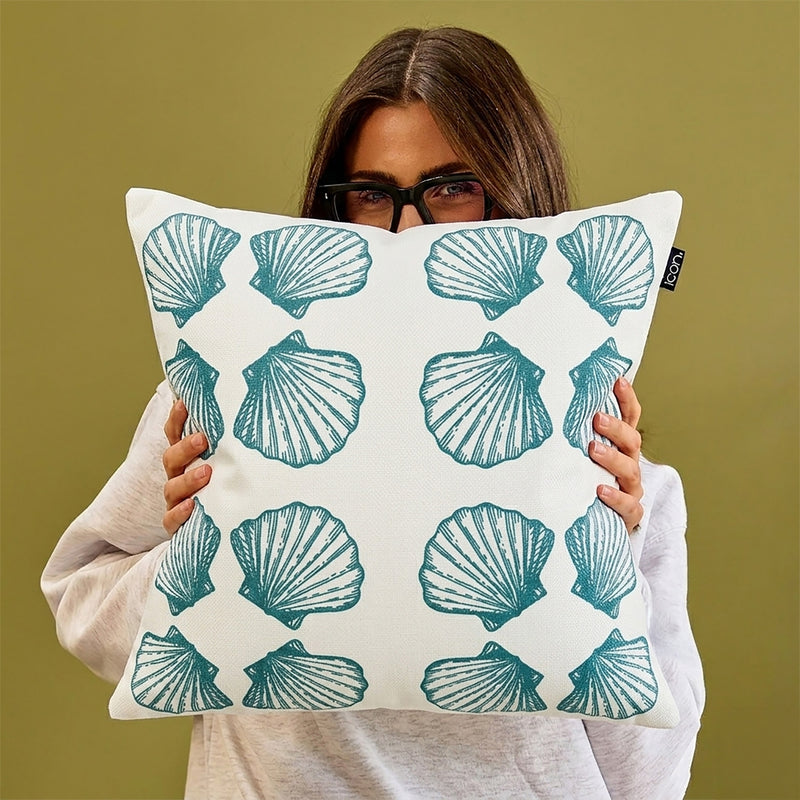 Petit coussin intérieur/extérieur motif coquillages - Crème