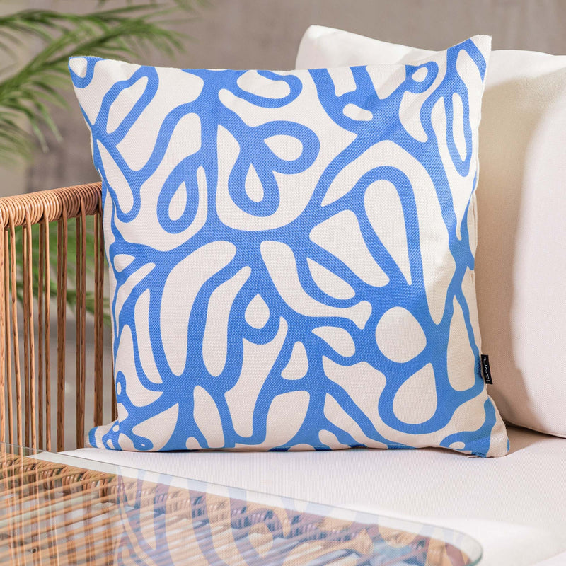 Coussin intérieur/extérieur à motif feuille abstraite – Bleu
