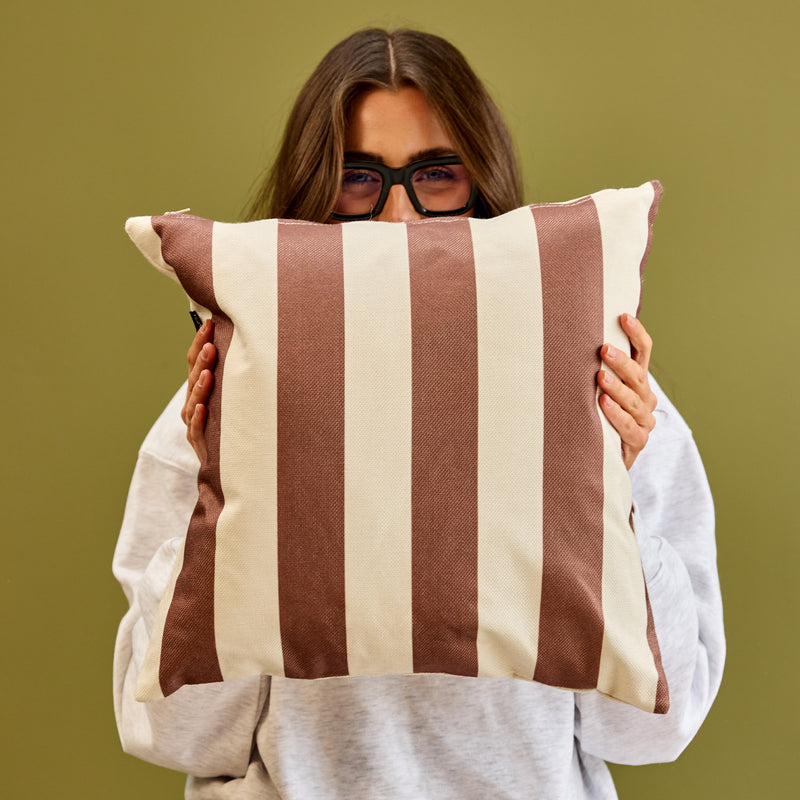Coussin rayé intérieur-extérieur - Marron