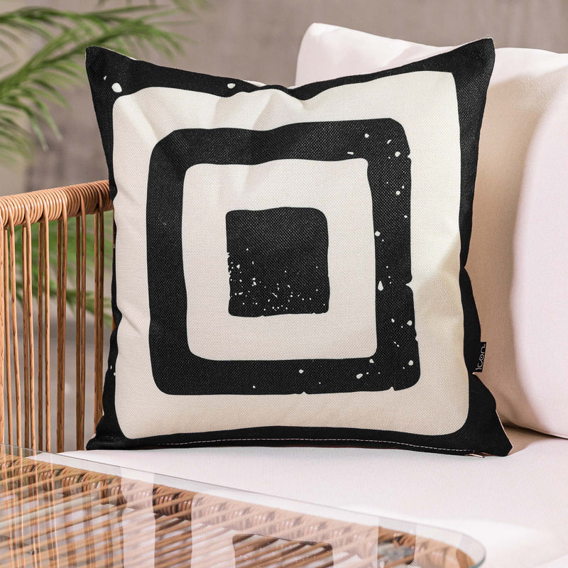 Coussin carré intérieur-extérieur – Noir et blanc