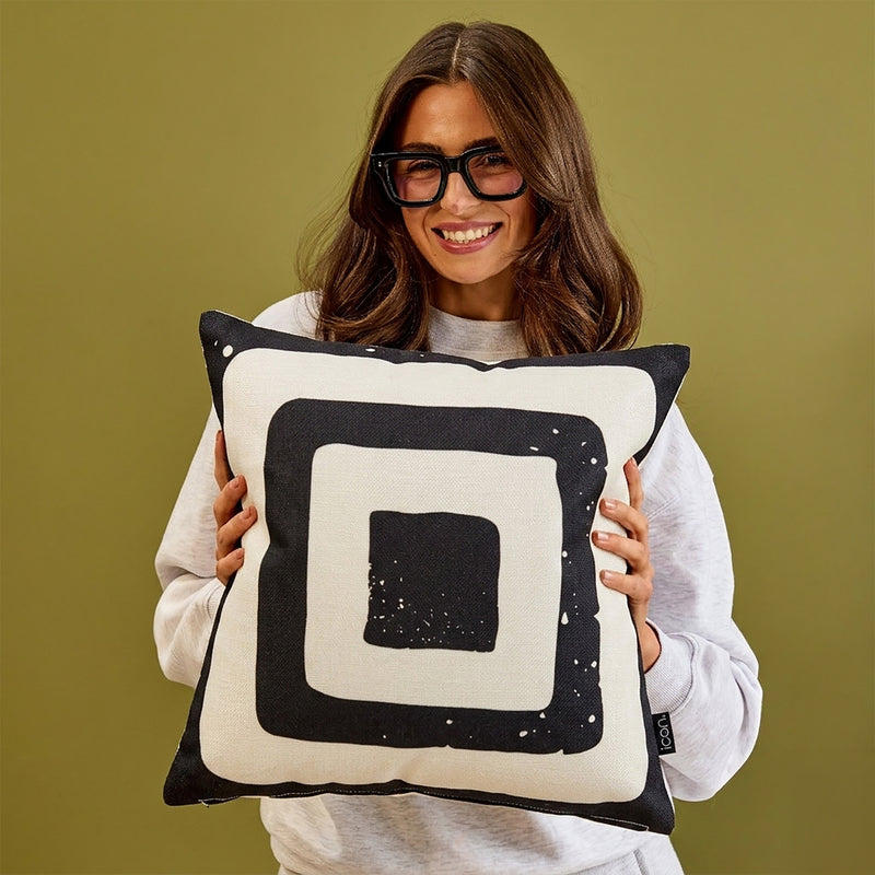 Coussin carré intérieur-extérieur – Noir et blanc