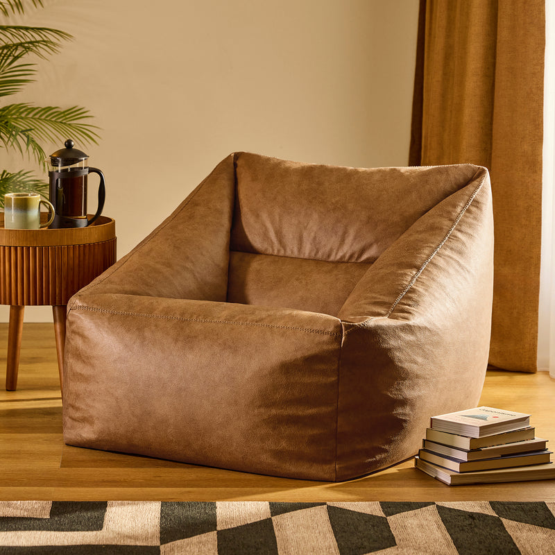 Fauteuil pouf Natalia en similicuir – Havane