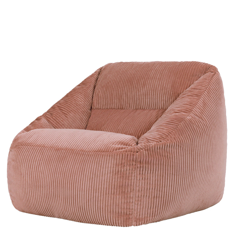 Fauteuil poire Natalia en velours côtelé, rose aurore