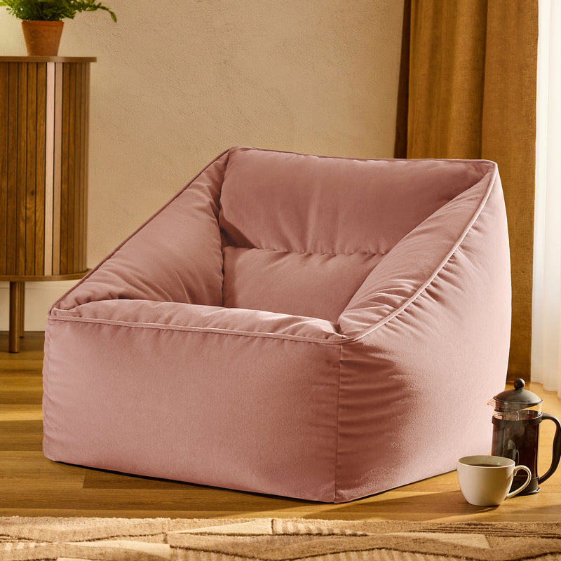 Fauteuil pouf en velours Natalia, rose crépuscule