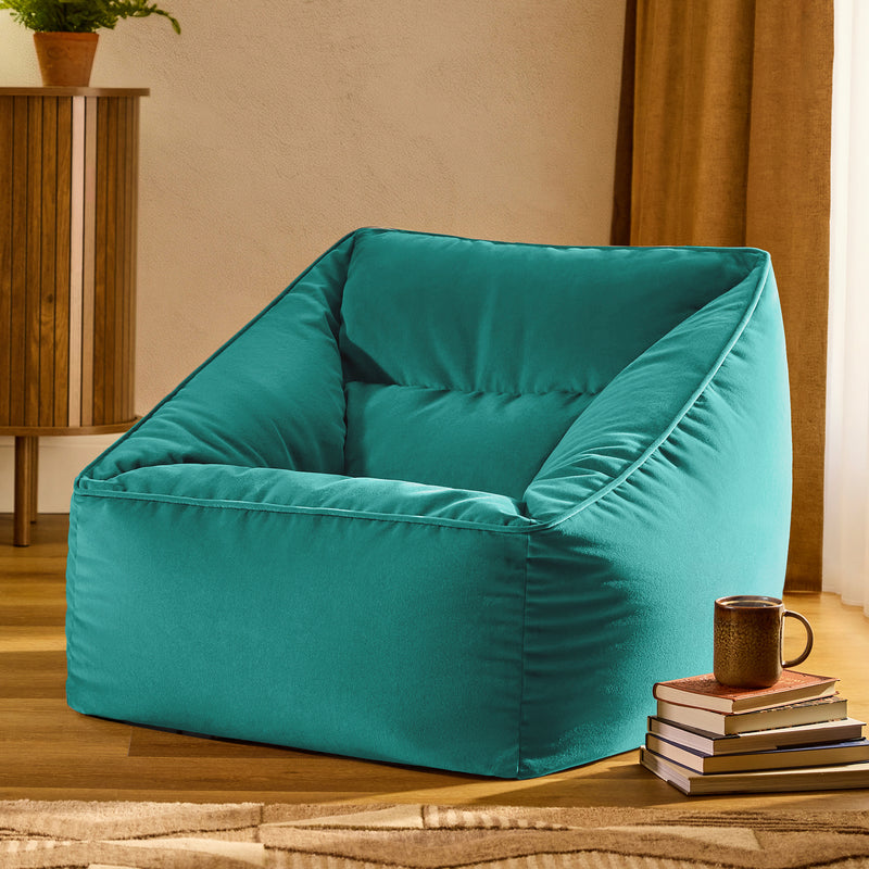 Fauteuil pouf en velours Natalia, sarcelle