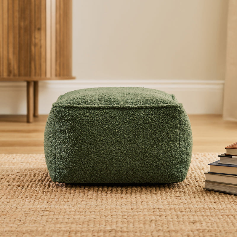 Pouf carré Amara Bouclé - Olive