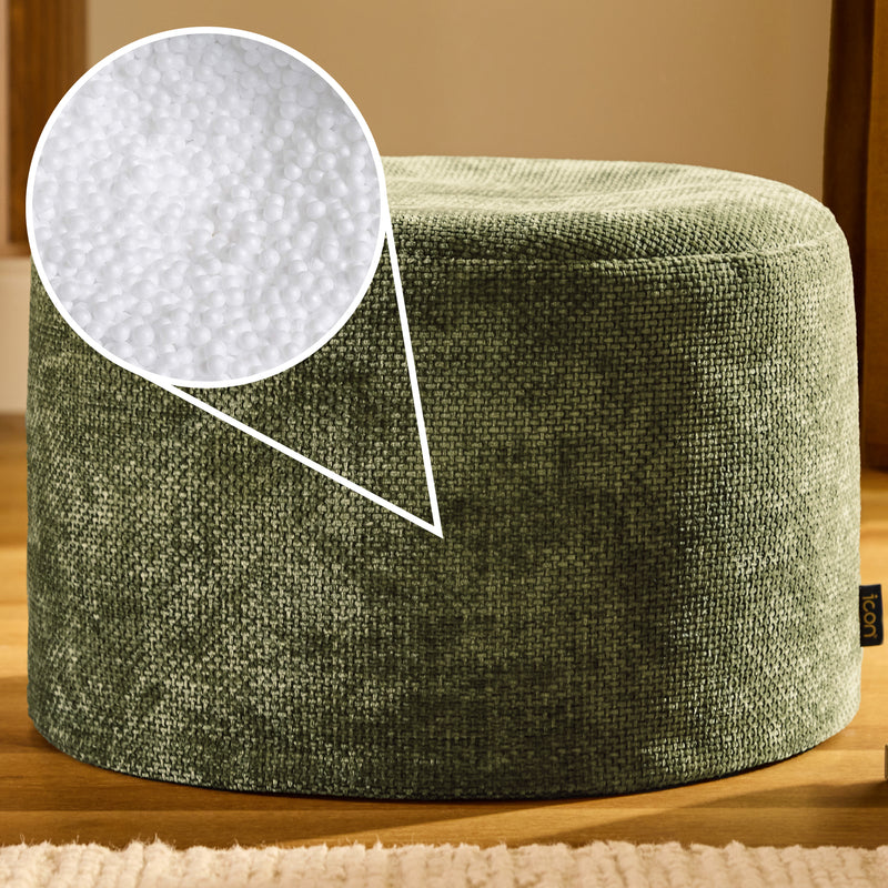 Pouf rond en chenille Milano - Vert olive