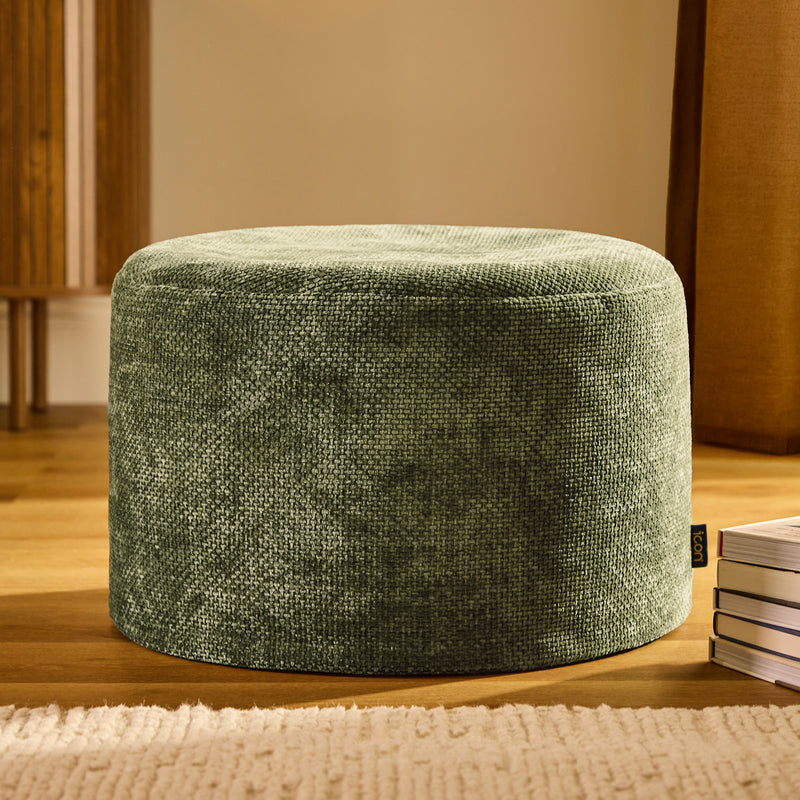Pouf rond en chenille Milano - Vert olive