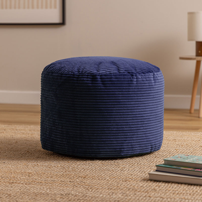 Pouf rond en velours côtelé Milano - Bleu marine