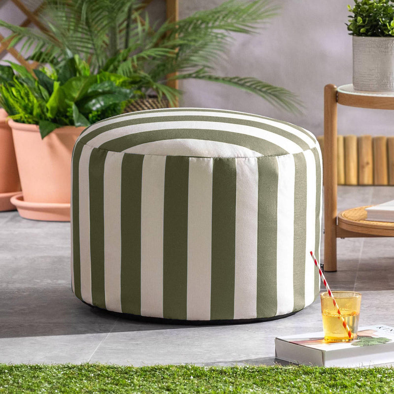 Pouf rond tissé Milano Stripe, vert olive