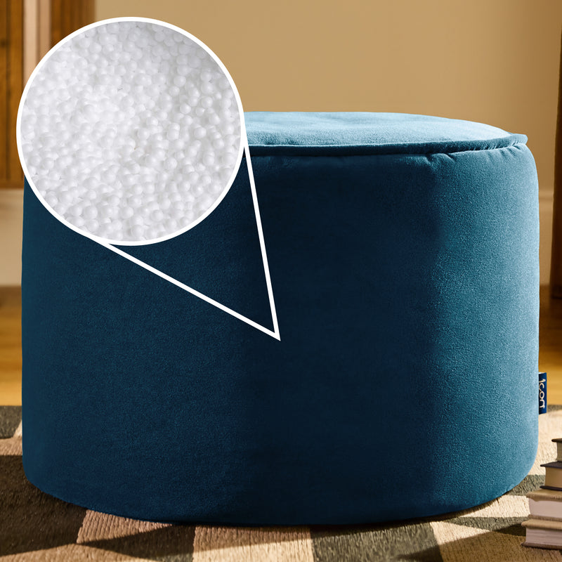 Pouf rond Milano en velours, bleu marine