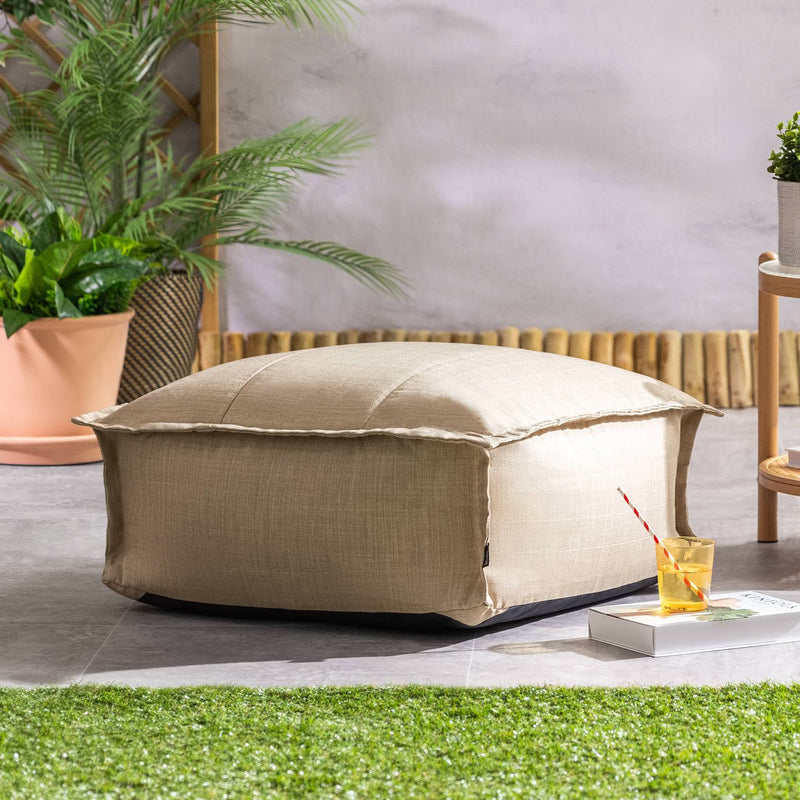 Pouf carré en tissu pour l'extérieur Vita, pierre
