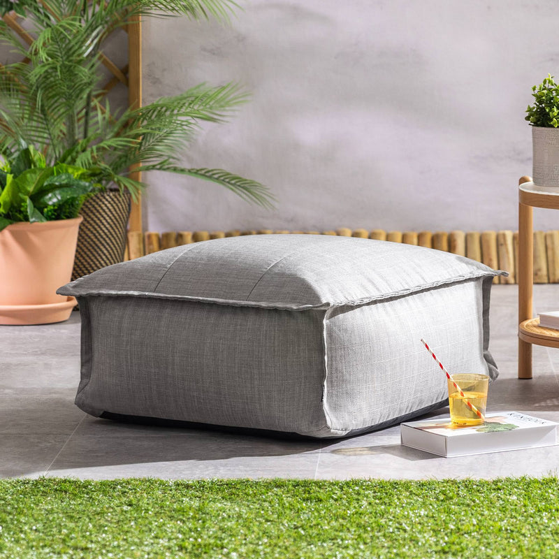 Pouf carré en tissu pour l'extérieur Vita, gris
