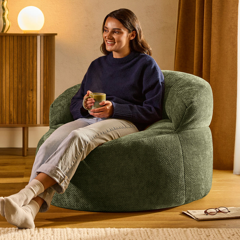 Pouf fauteuil d'appoint en chenille Orb - Vert Olive