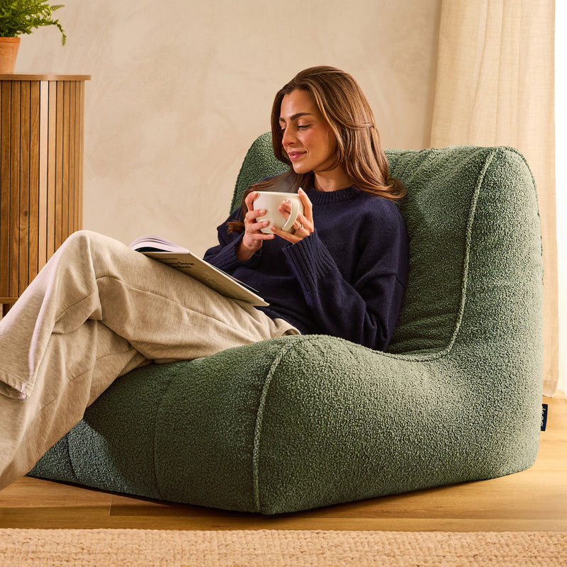 Fauteuil poire Swoop Bouclé - Vert olive