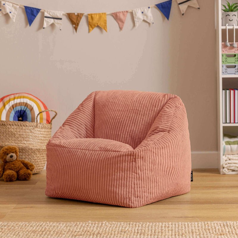 Fauteuil poire enfant Natalia en velours côtelé, rose auroral