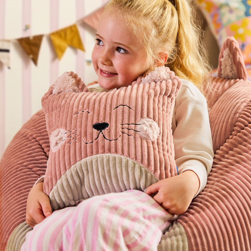 Pouf et coussin Cleo Cat pour enfants - Rose aurore