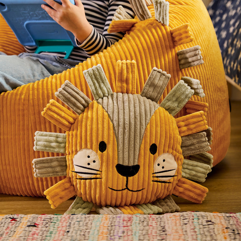Pouf et coussin Léon le lion pour enfants - Ocre