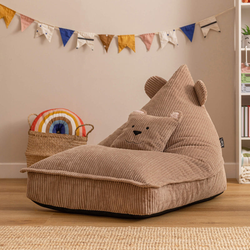 Pouf enfant Ours Bertie en velours côtelé, marron