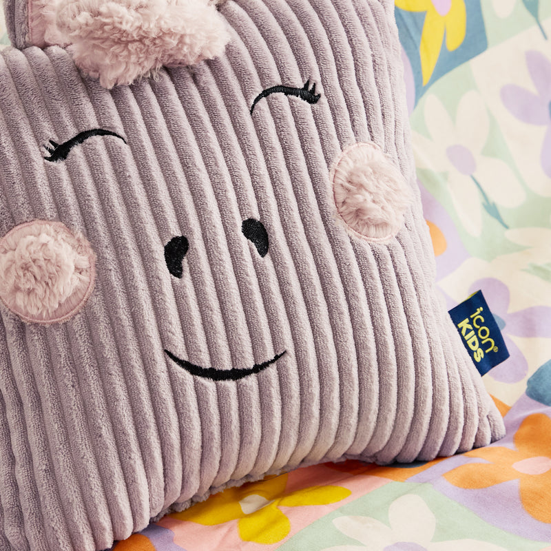Coussin et pouf enfant Luna Licorne en velours côtelé - Lavande