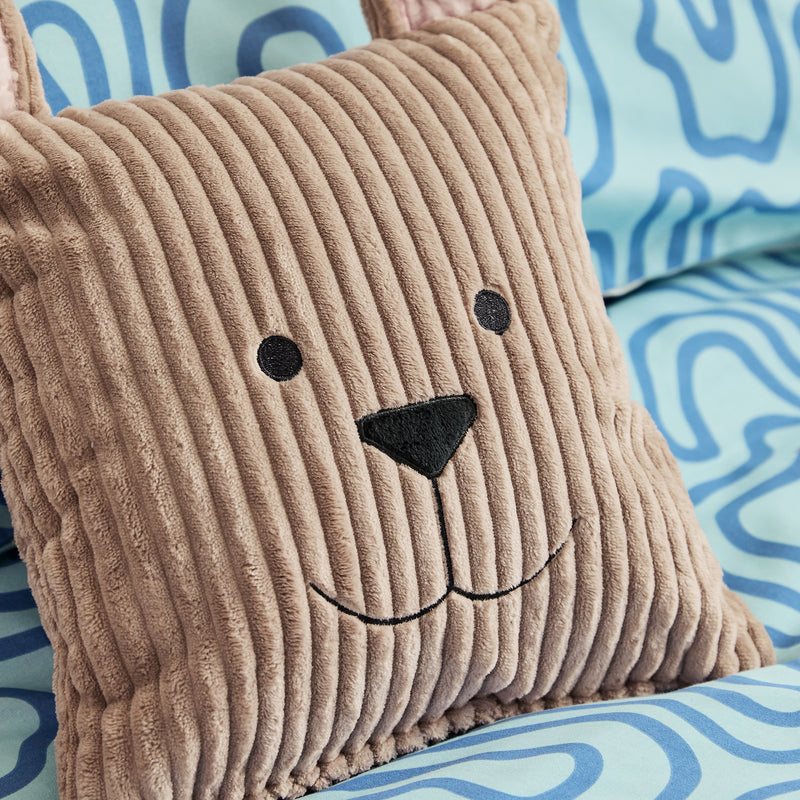 Coussin Bertie Bear en velours côtelé pour enfant - Moka
