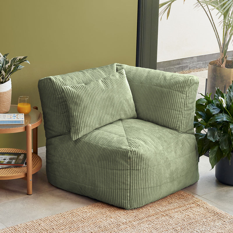 Fauteuil d'angle modulaire, Noa, velours côtelé jumbo, vert sauge 