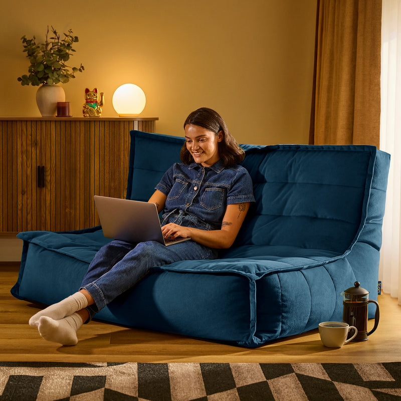 Pouf canapé Kota Velours - Bleu encre