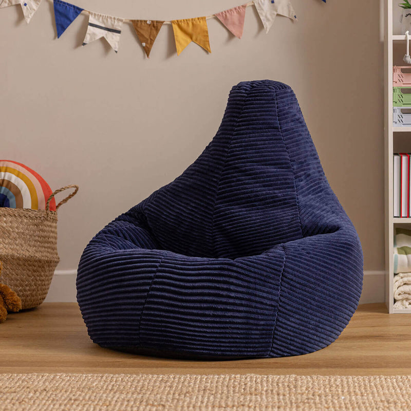Pouf inclinable Kids Dalton en velours côtelé, bleu marine