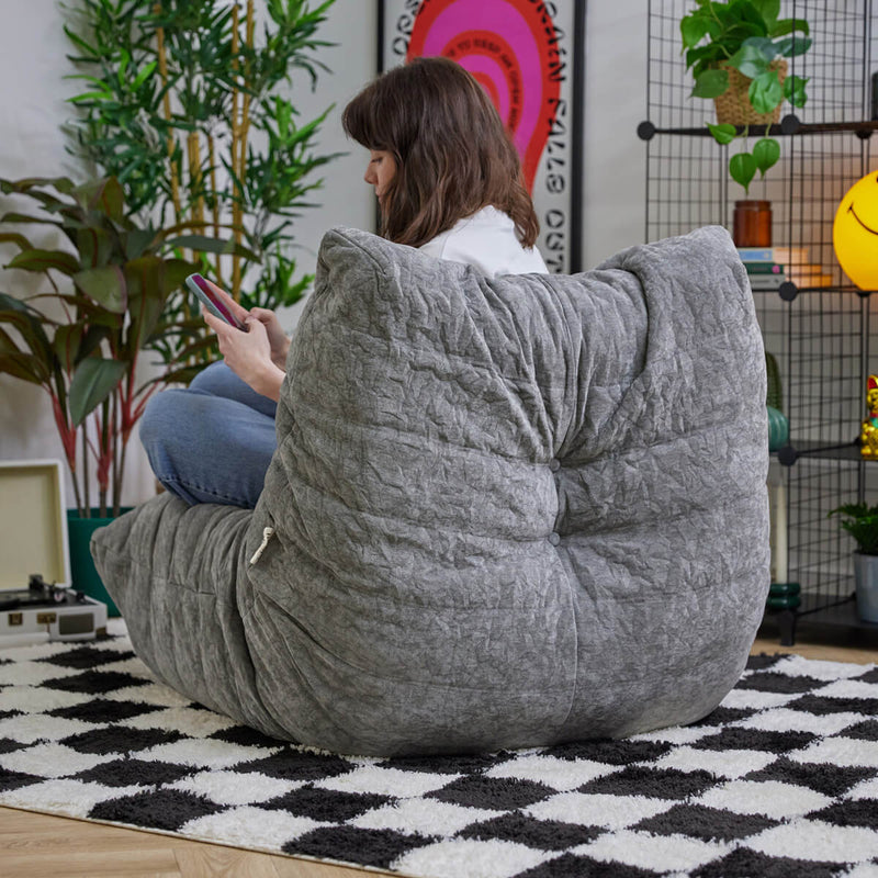 Siège d'appoint en tissu chenille garni de mousse Enzo, gris