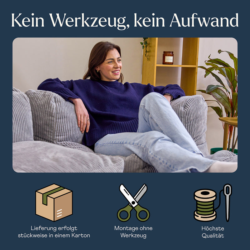 Fauteuil d'angle modulaire Zen, velours côtelé jumbo, gris