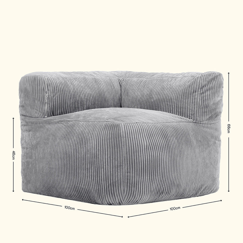 Fauteuil d'angle modulaire Zen, velours côtelé jumbo, gris