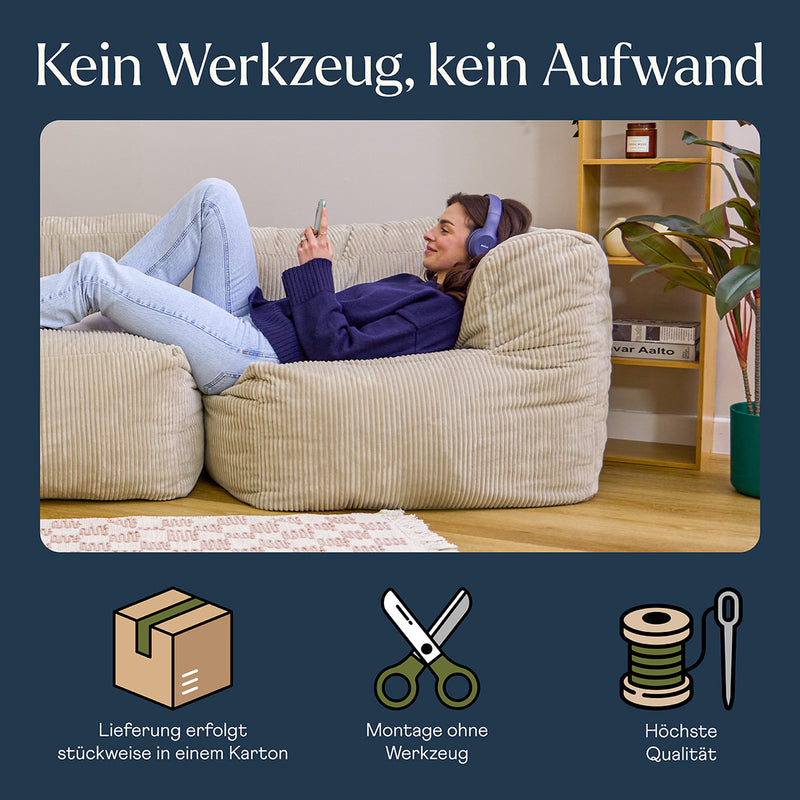 Fauteuil d'angle modulaire Zen, velours côtelé jumbo, pierre