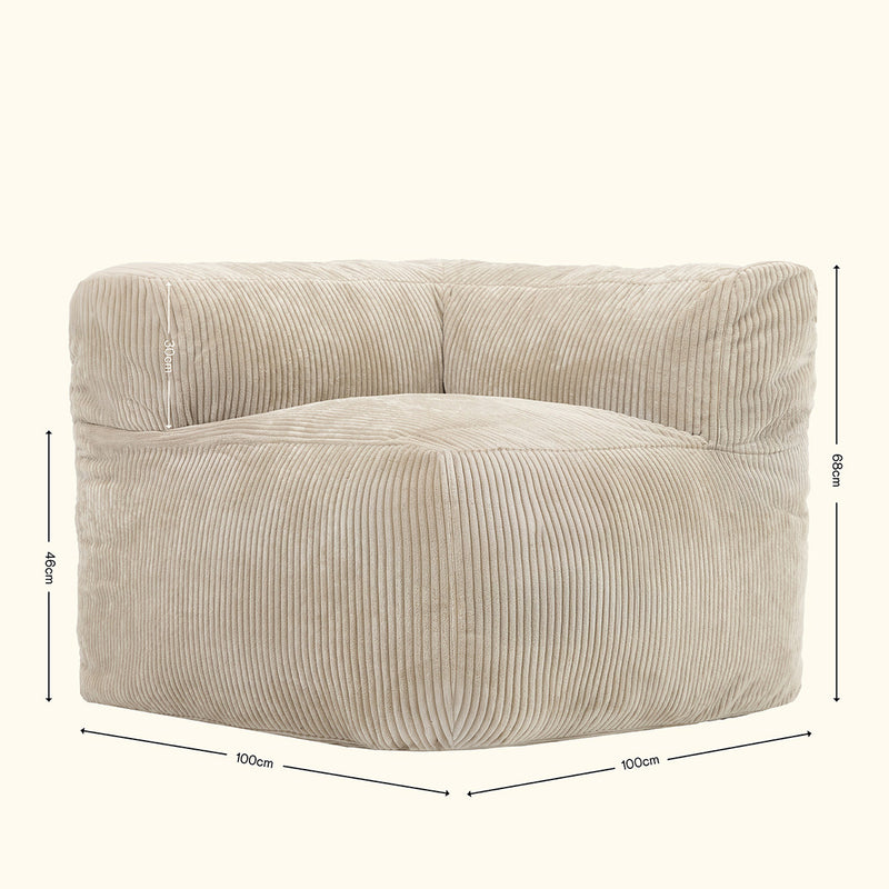 Fauteuil d'angle modulaire Zen, velours côtelé jumbo, pierre