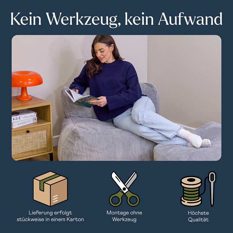 Fauteuil modulaire Zen, velours côtelé jumbo, gris